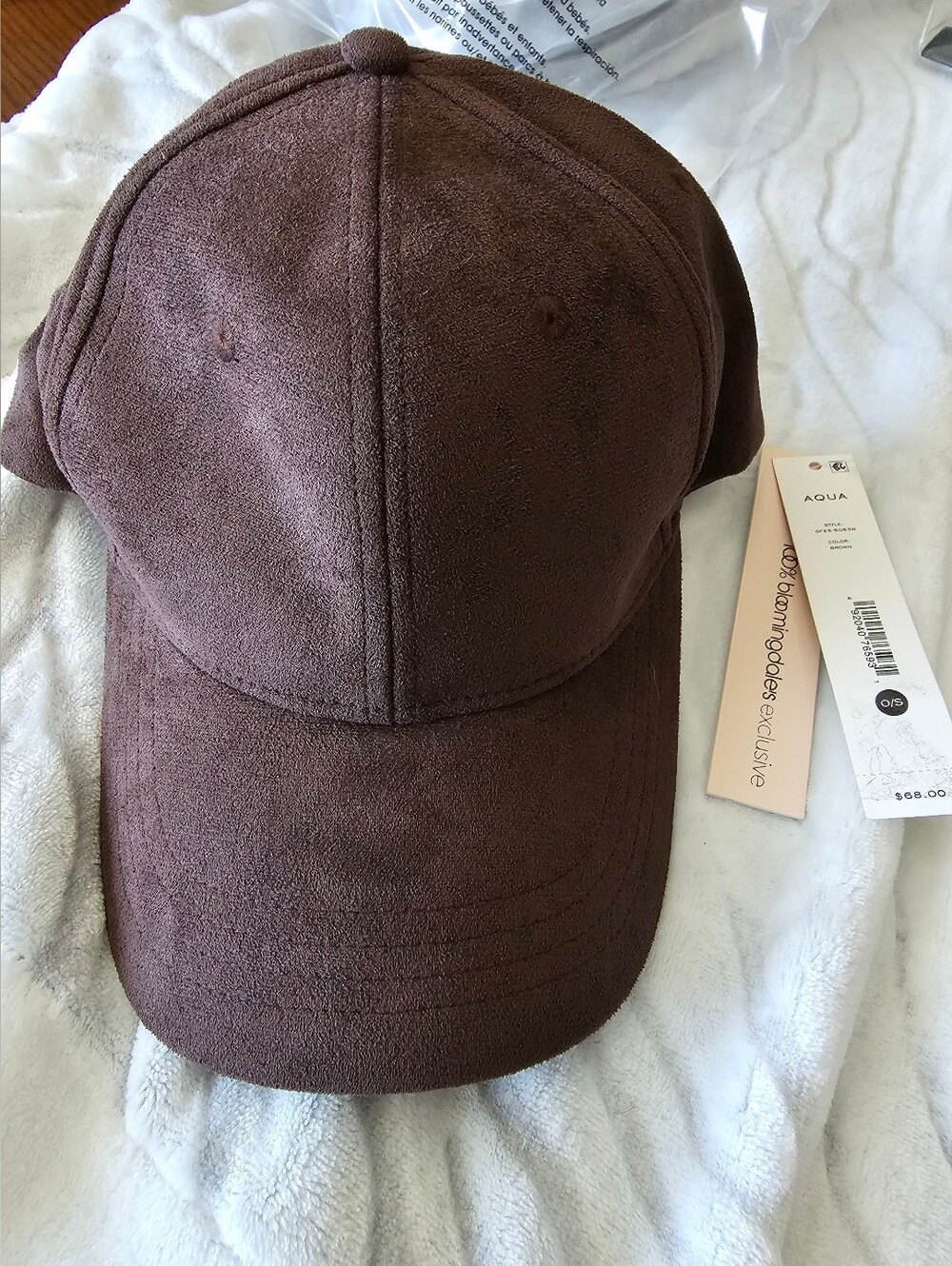 Aqua, exclusive to Bloomingdale's Faux Suede Baseball Cap.Color:Brown. NWT